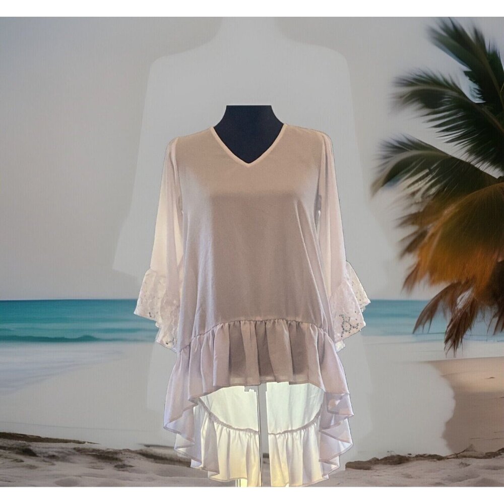 Cato White Stretch Knit Tunic Ruffled Hem Size XS